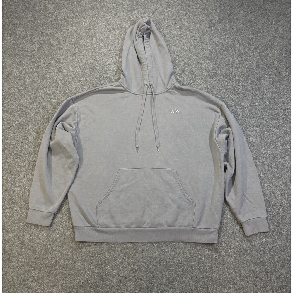 Alo Accolade Hoodie Fits Woman’s Size XL Gray Fleece Pullover Athletic